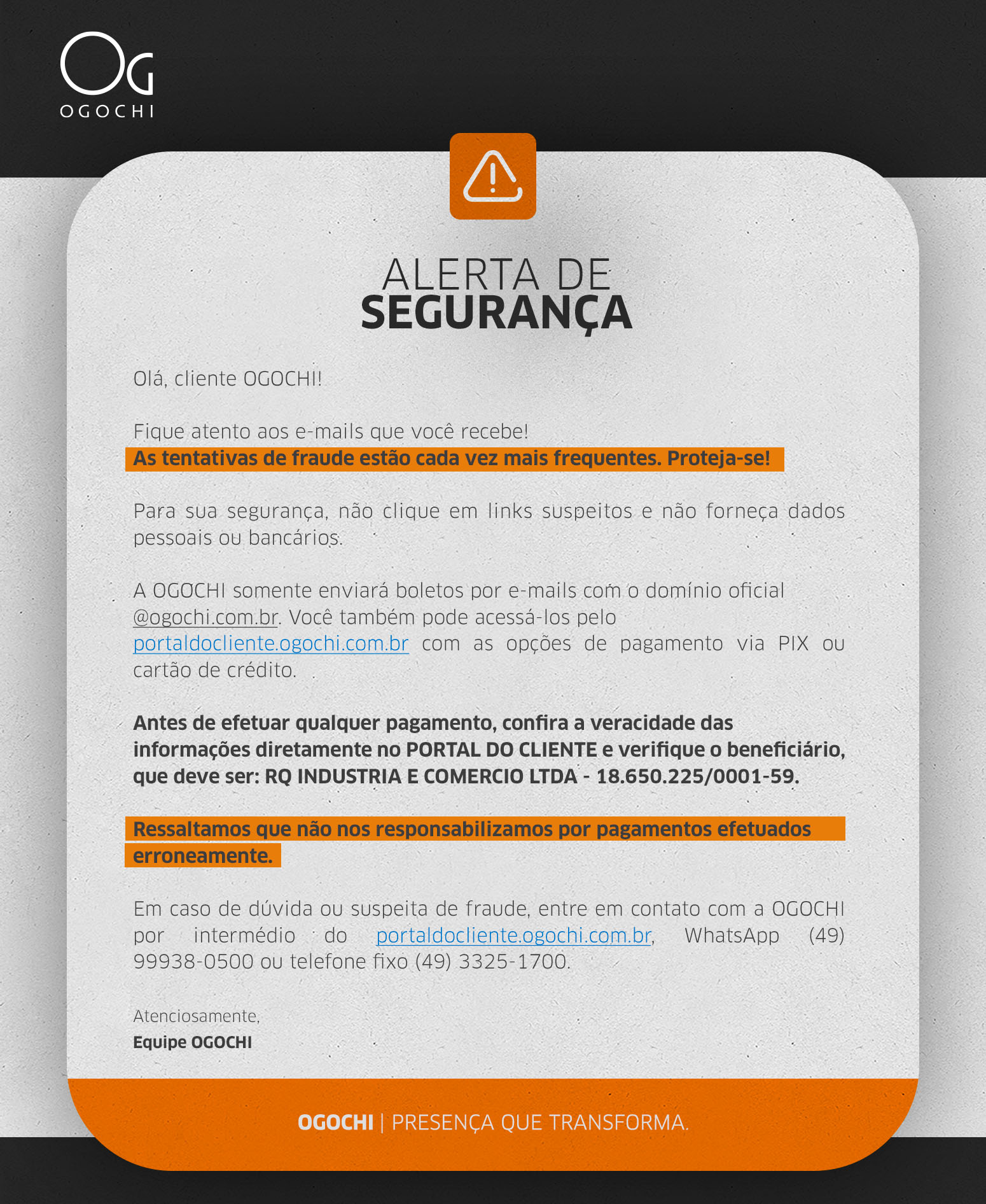 Aviso importante da OGOCHI
